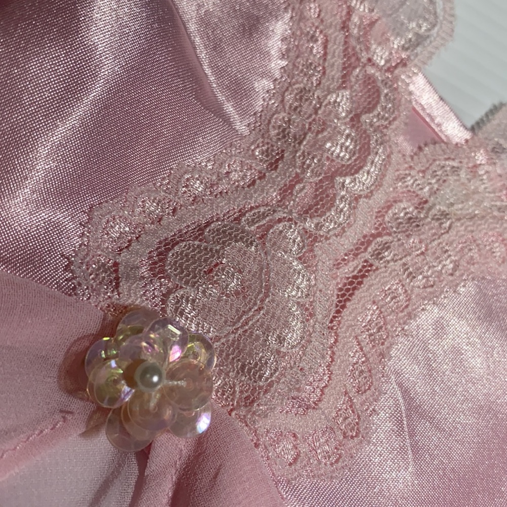 Sexy Silk Babydoll Nighty Romantic Sequins Embroidered Pink 80s 90s Y2K Lingerie - Picture 3 of 16